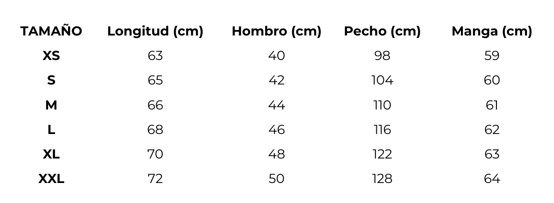 Tabla de medidas JERSEY PUNTO CUELLO REDONDO CASHMERE